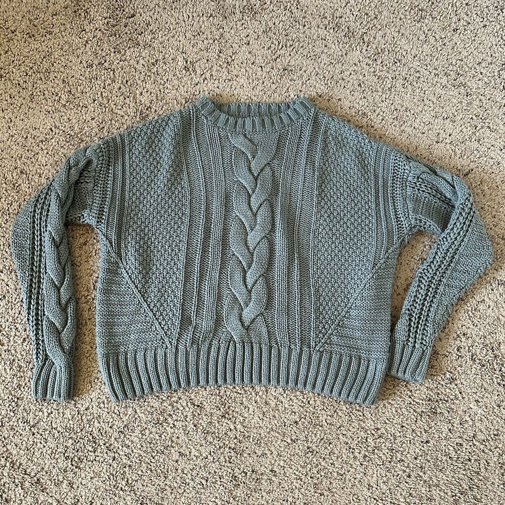 moon&madison Green Cable Knit Crewneck Pullover Sweater Women’s Size M